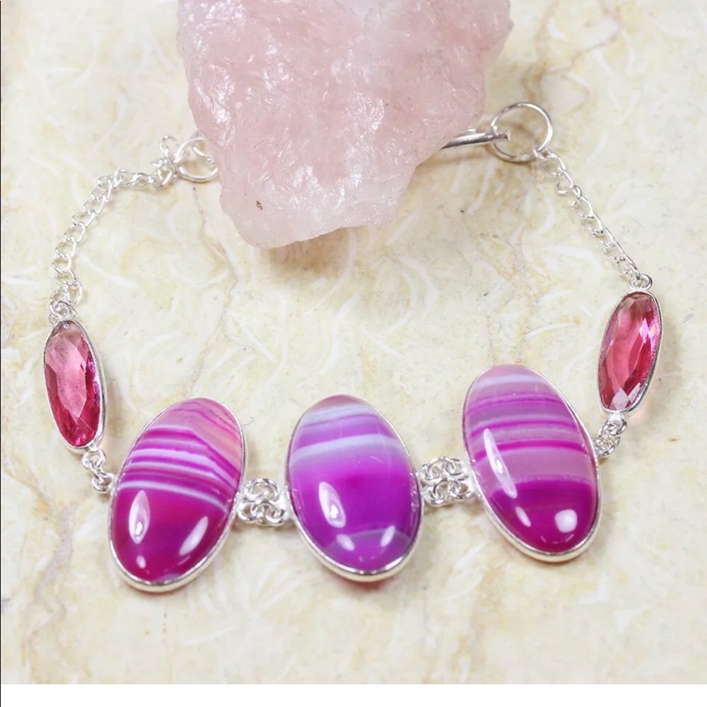 Botswana Lace Agate & Rubellite .925 Silver